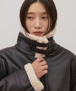 AMERICAN HOLIC ボアフェイクレザーブルゾン Black