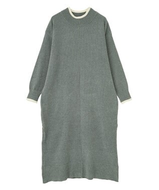 Green Parks 配色リラックスモールニットワンピース Gray