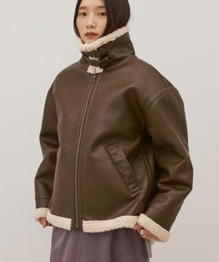 AMERICAN HOLIC ボアフェイクレザーブルゾン Dark Brown