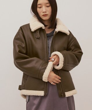 AMERICAN HOLIC ボアフェイクレザーブルゾン Dark Brown