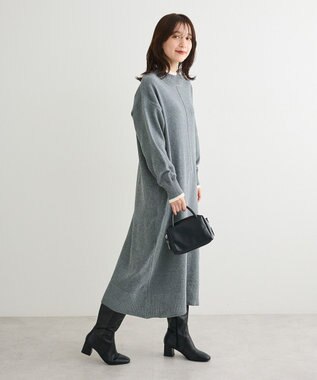 Green Parks 配色リラックスモールニットワンピース Gray