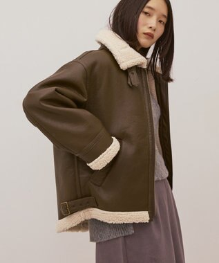 AMERICAN HOLIC ボアフェイクレザーブルゾン Dark Brown