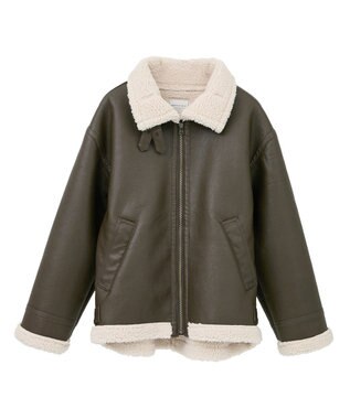 AMERICAN HOLIC ボアフェイクレザーブルゾン Dark Brown