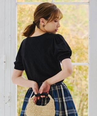 Tiaclasse 【洗える】ダイヤ柄編みサマーニットトップス ブラック