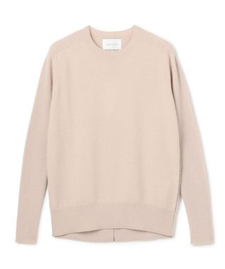 BEIGE， 【洗える】POMPE / ウールカシミヤ配色ラインクルーネックニット  Taupe×Bordeaux