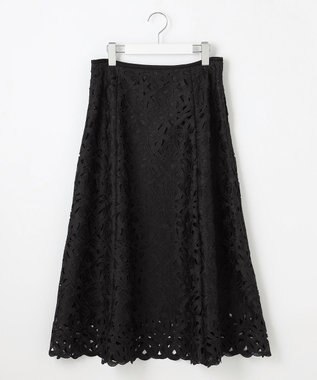 23区 L 【エステータ】ジオメトリックレース スカート ブラック系