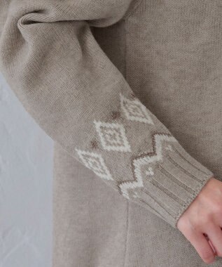Tiaclasse L 【洗える】ノルディック柄ニットチュニック ベージュ