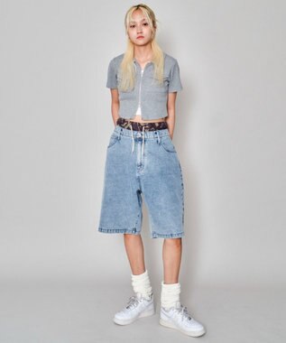 WEGO 【ユニセックス着用ITEM/MLサイズ展開/ウエストゴム】ボクサードッキングデニムショーツ デニム淡加工色