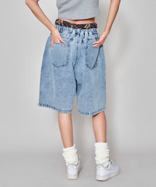 WEGO 【ユニセックス着用ITEM/MLサイズ展開/ウエストゴム】ボクサードッキングデニムショーツ デニム淡加工色