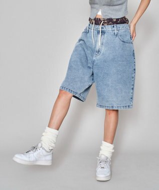 WEGO 【ユニセックス着用ITEM/MLサイズ展開/ウエストゴム】ボクサードッキングデニムショーツ デニム淡加工色