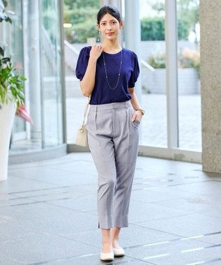 Tiaclasse 【洗える】ダイヤ柄編みサマーニットトップス ネイビー