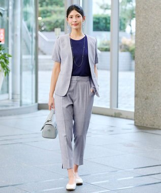 Tiaclasse 【洗える】ダイヤ柄編みサマーニットトップス ネイビー