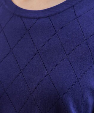 Tiaclasse 【洗える】ダイヤ柄編みサマーニットトップス ネイビー