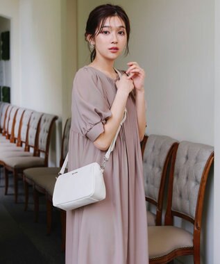 Tiaclasse 【洗える】ボリュームパフスリーブピンタックワンピース グレージュ