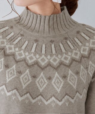 Tiaclasse L 【洗える】ノルディック柄ニットチュニック ベージュ