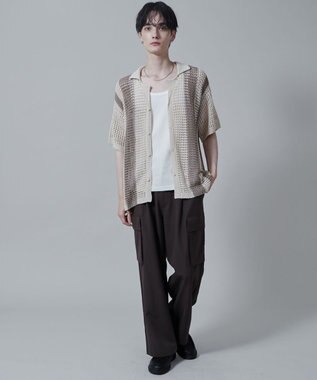 WEGO マルチストライプニットシャツ（S） オフホワイト