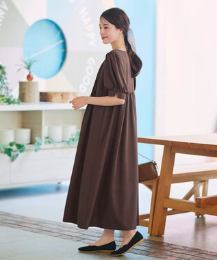 Tiaclasse 【洗える】ボリュームパフスリーブピンタックワンピース ブラウン