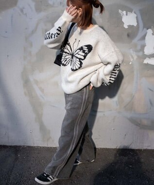 WEGO サイドラインワイドデニムパンツ スミクロ