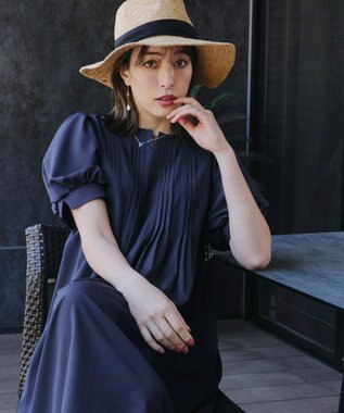 Tiaclasse 【洗える】ボリュームパフスリーブピンタックワンピース ネイビー