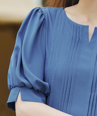 Tiaclasse 【洗える】ボリュームパフスリーブピンタックワンピース ブルー