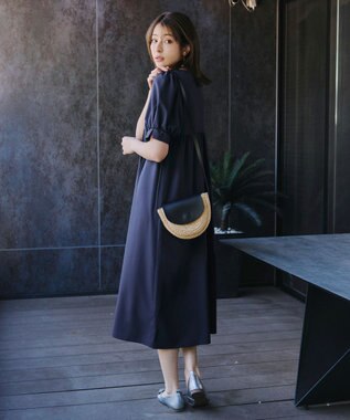 Tiaclasse 【洗える】ボリュームパフスリーブピンタックワンピース ネイビー