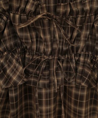 earth music&ecology SET2点チェック柄シャーリングビスチェ＋シャツ Brown