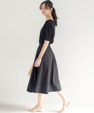 組曲 L 5分袖ニットＴシャツ ブラック系