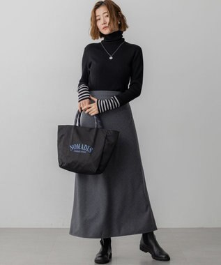 23区 L 【見上愛さん着用/VERY掲載/洗える】ウーステッドウール リブタートル ボーダー ニット ブラック×ベージュ