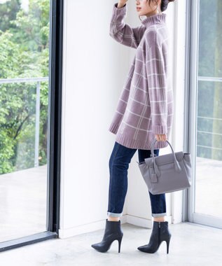 Tiaclasse 【洗える】チェックジャガードニットチュニック ラベンダー