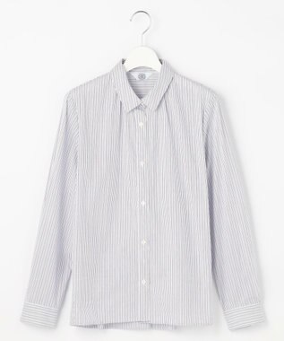 J.PRESS LADIES BEZ ドビーストライプ シャツカラー ブラウス ホワイト×パープル×ネイビー系