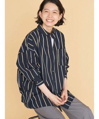 AMERICAN HOLIC ドビーストライプシャツチュニック Stripe Navy