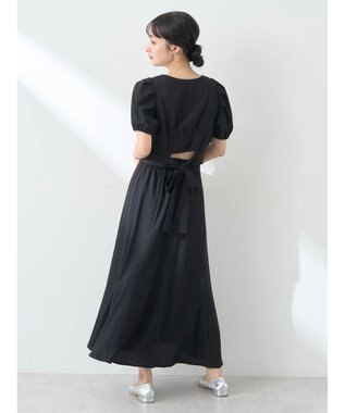 earth music&ecology ＳＥＴ２点バックリボンブラウス＋フレアスカート Black