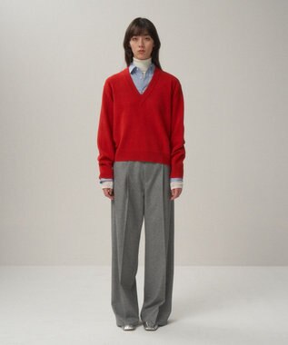 ATON MERINO COLLEGE KNIT | Vネックセーター RED