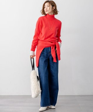 23区 L 【滝沢眞規子さん着用/Oggi掲載/洗える】ピュアカシミヤ タートルネック ニット オレンジ系