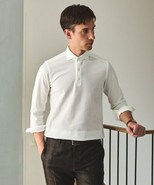 GOTAIRIKU あのBIZポロが 長袖に【仕事で着られる】キレイめ 鹿の子 ビズポロシャツ_ロング ホワイト系