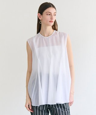 BEIGE， AMARYLLIS / シアー 切り替えフレアブラウス