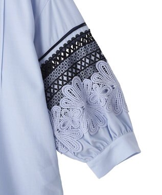 YECCA VECCA レース切替スキッパーブラウス Blue
