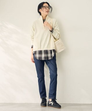 ANY L スウェットライクハーフジップニット エクリュ