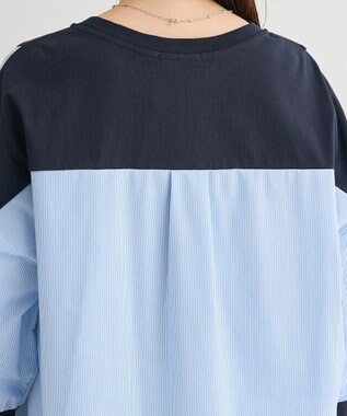 Green Parks ７分袖サイドシャーリングドッキングプルオーバ Navy