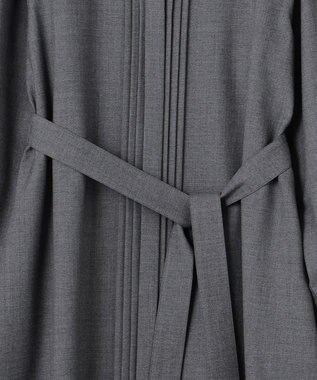 23区 【洗える】ウールストレッチツイル シャツワンピース ライトグレー