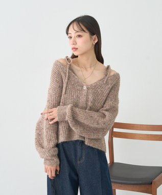 earth music&ecology 【WEB限定】SET2点ショートカーディガン＋リボンキャミソール Brown