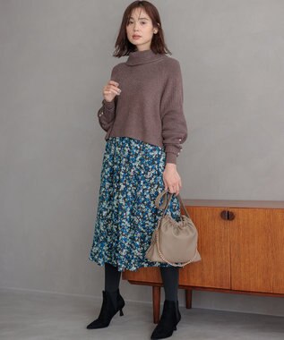 組曲 ニュアージュフラワープリント スカート ブルー系5