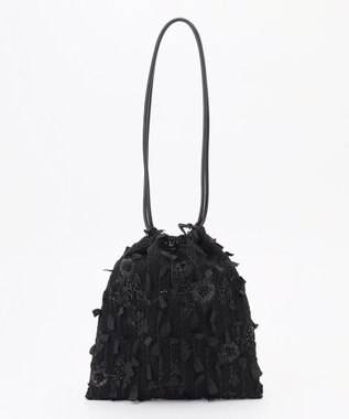 自由区 【カトリエムブーケ】Tweed a fleurs et rubans ドロストバッグ ブラック