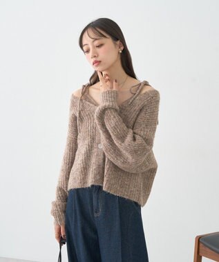 earth music&ecology 【WEB限定】SET2点ショートカーディガン＋リボンキャミソール Brown