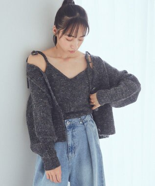 earth music&ecology 【WEB限定】SET2点ショートカーディガン＋リボンキャミソール Charcoal Gray