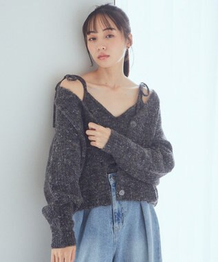 earth music&ecology 【WEB限定】SET2点ショートカーディガン＋リボンキャミソール Charcoal Gray