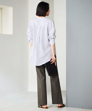 自由区 【洗える】SOMELOSテンセルバンドカラー シャツ オフ×スレート