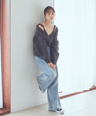 earth music&ecology 【WEB限定】SET2点ショートカーディガン＋リボンキャミソール Charcoal Gray