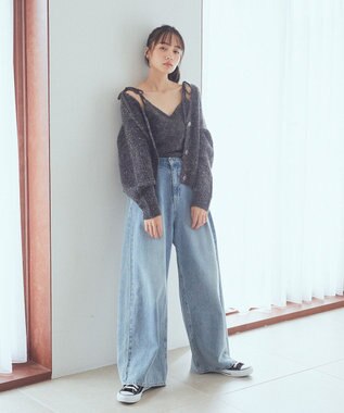 earth music&ecology 【WEB限定】SET2点ショートカーディガン＋リボンキャミソール Charcoal Gray