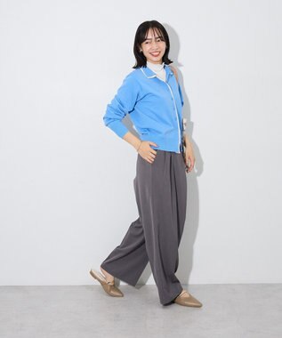 Green Parks ここちニット衿付き配色プルオーバー Blue